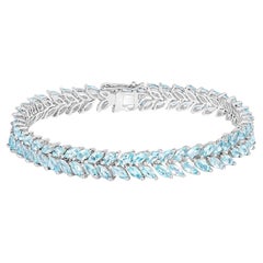Bracciale Tennis Topazio Blu 15 Carati Placcato Oro Bianco 18K Argento