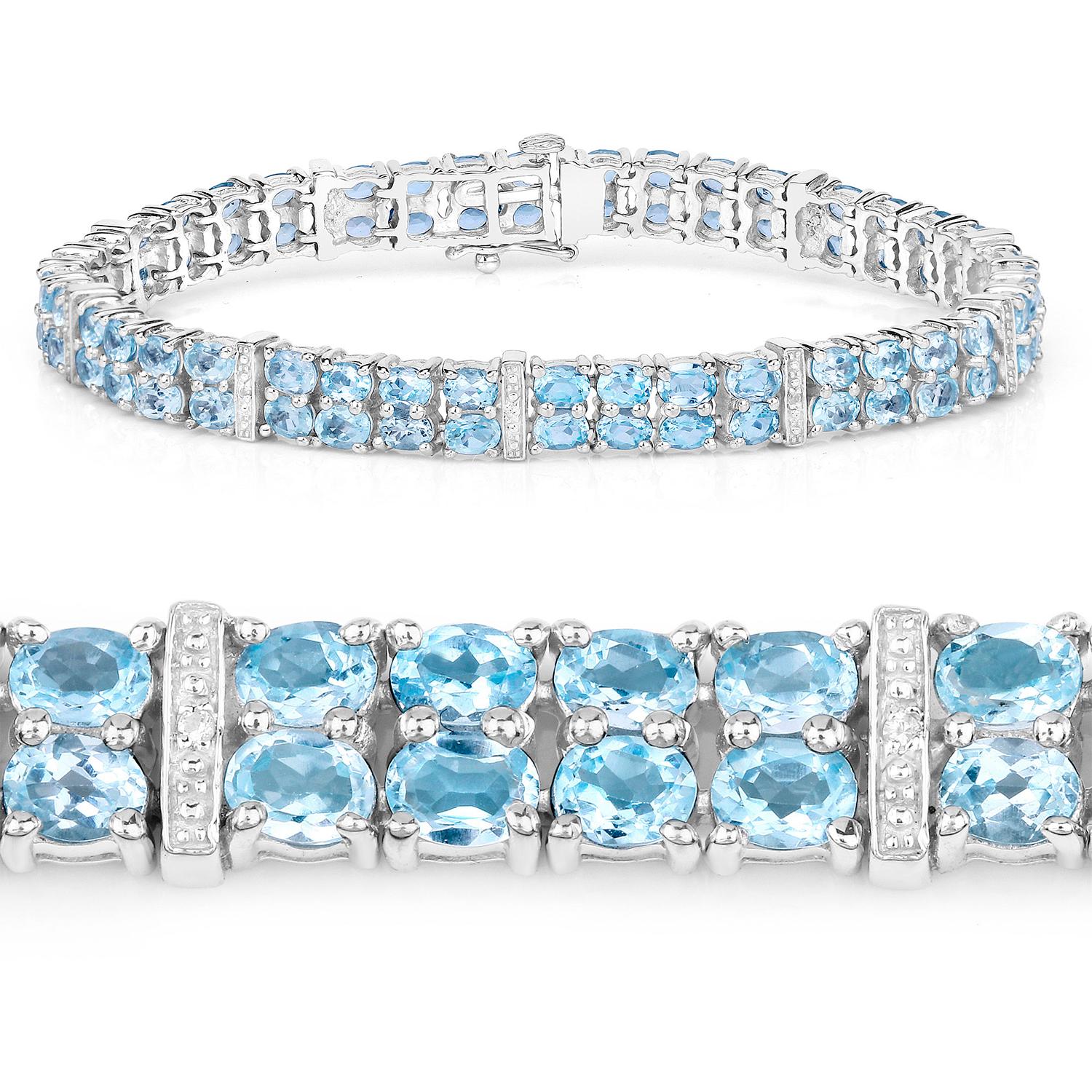 Blautopas-Tennisarmband 15.2 Karat Silber (Zeitgenössisch) im Angebot