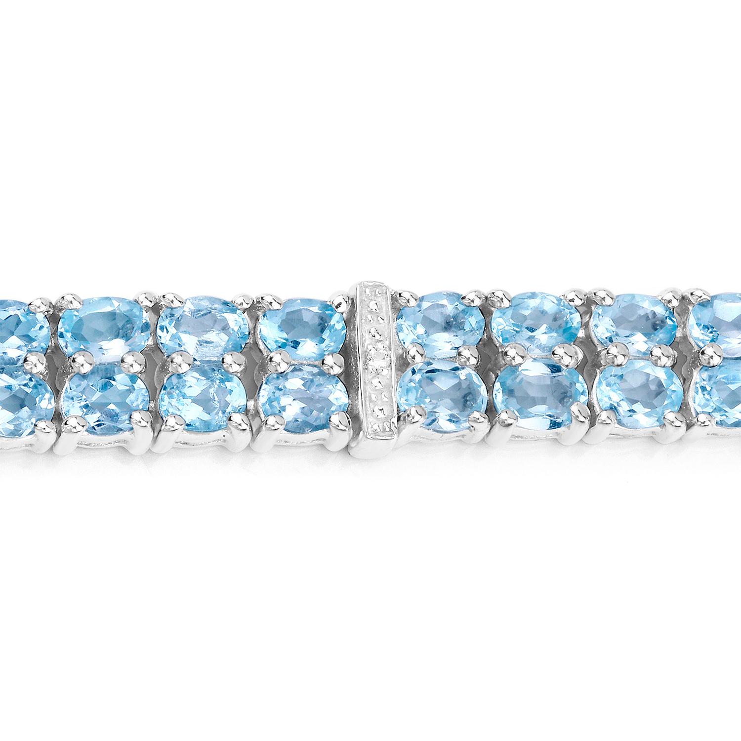 Blautopas-Tennisarmband 15.2 Karat Silber (Ovalschliff) im Angebot