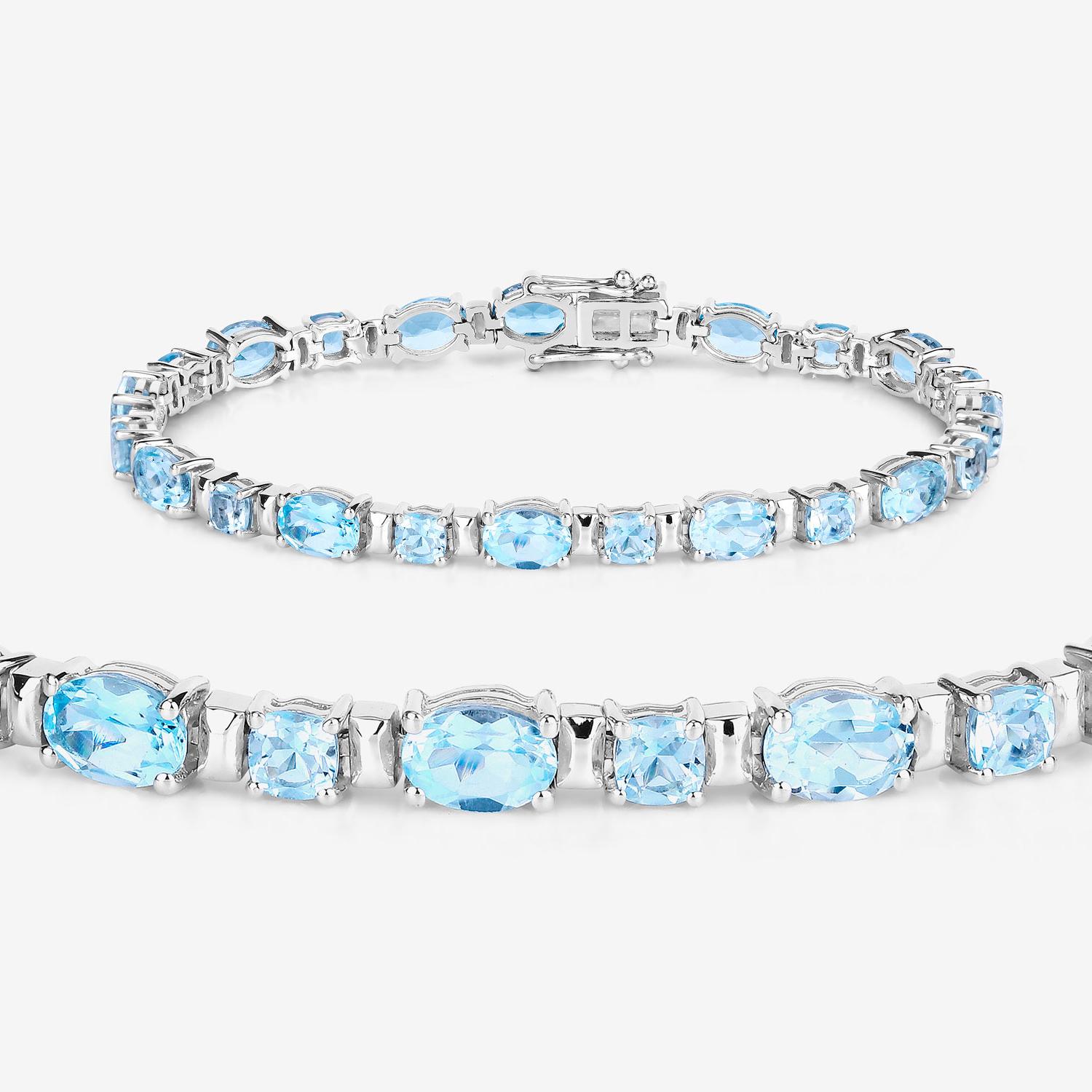 Pulsera de Tenis de Topacio Azul 15.3 Quilates Plata de Ley Contemporáneo en venta