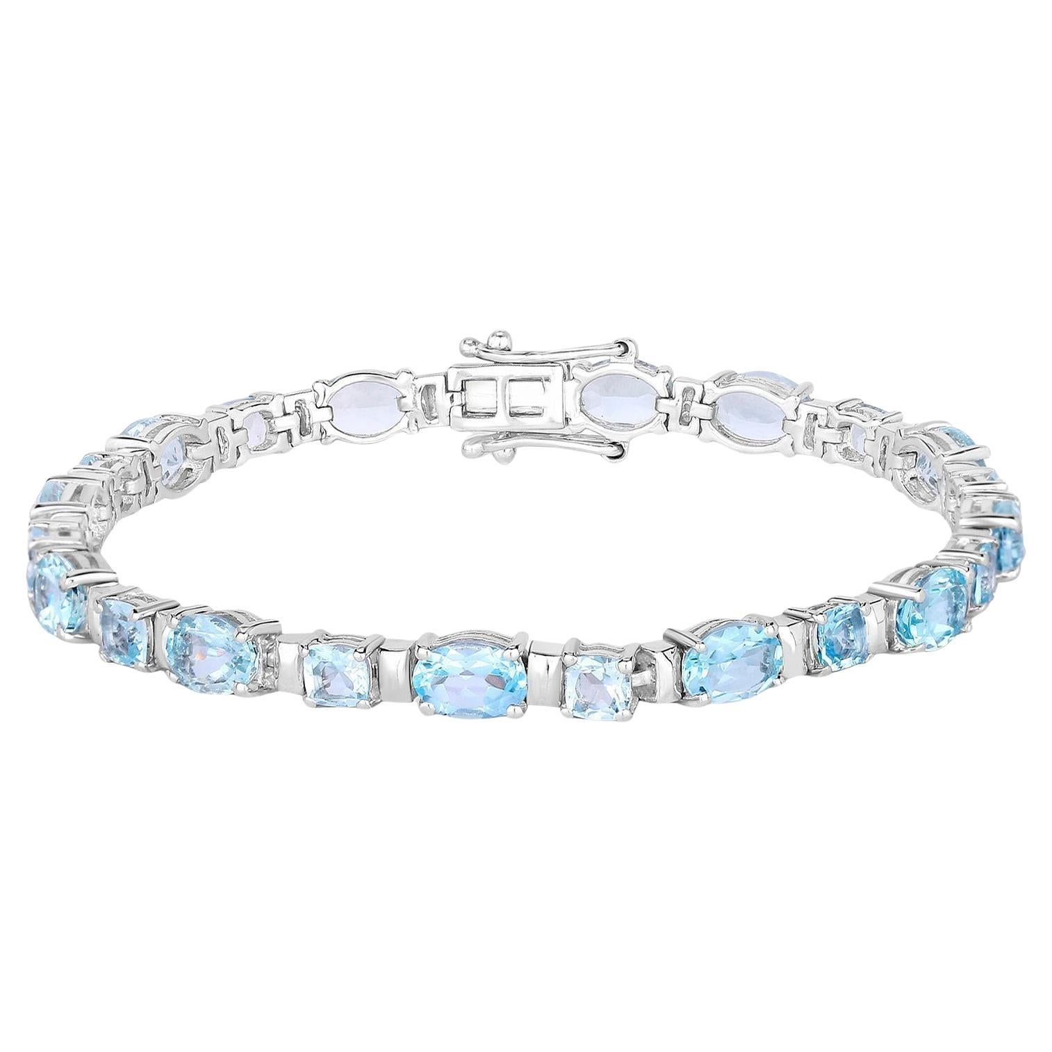 Blue Topaz Tennis Bracelet 15.3 Carats Sterling Silver