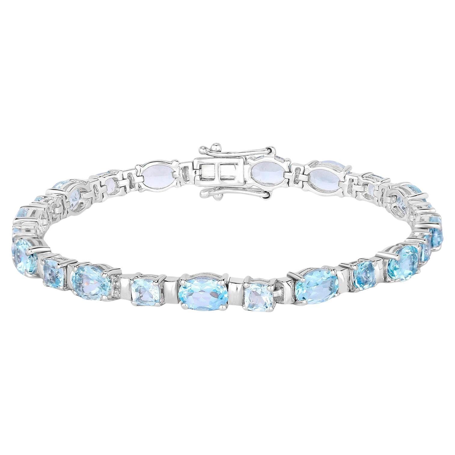 Bracciale Tennis Topazio Blu 15.3 Carati - Argento Sterling