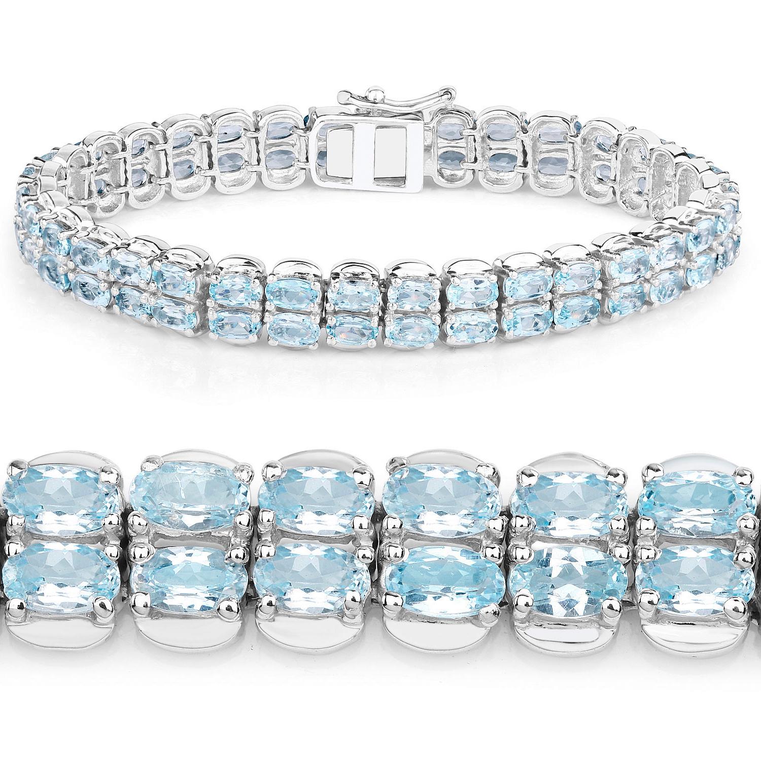 Blauer Topas Tennisarmband 17.9 Karat Sterlingsilber (Zeitgenössisch) im Angebot