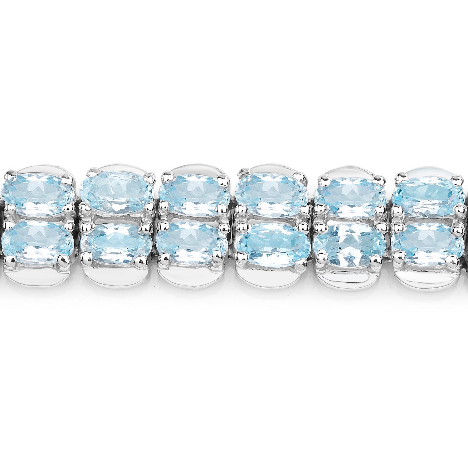 Blauer Topas Tennisarmband 17.9 Karat Sterlingsilber (Ovalschliff) im Angebot
