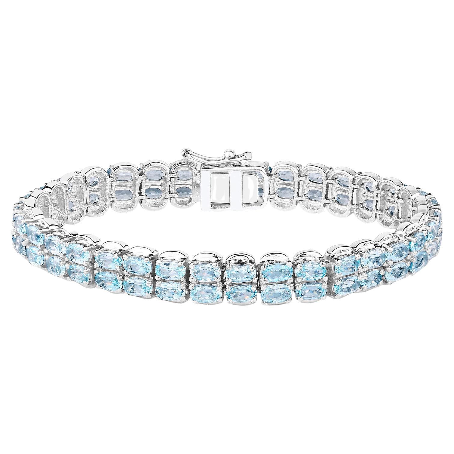 Blue Topaz Tennis Bracelet 17.9 Carats Sterling Silver