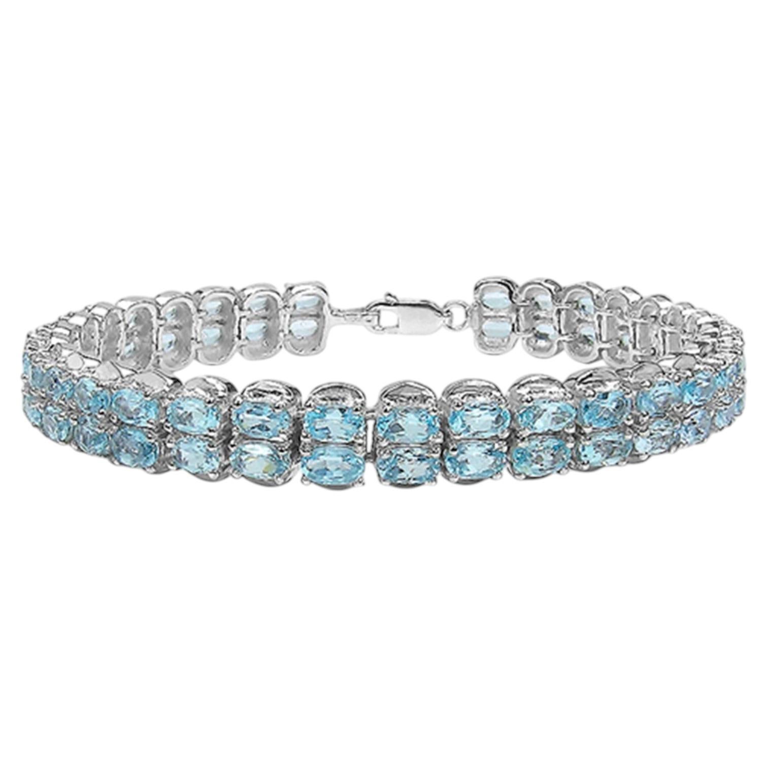 Pulsera de Tenis de Topacio Azul 17.9 Quilates Plata de Ley