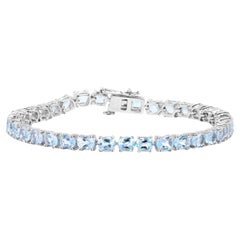 Blue Topaz Tennis Bracelet 18 Carats Sterling Silver