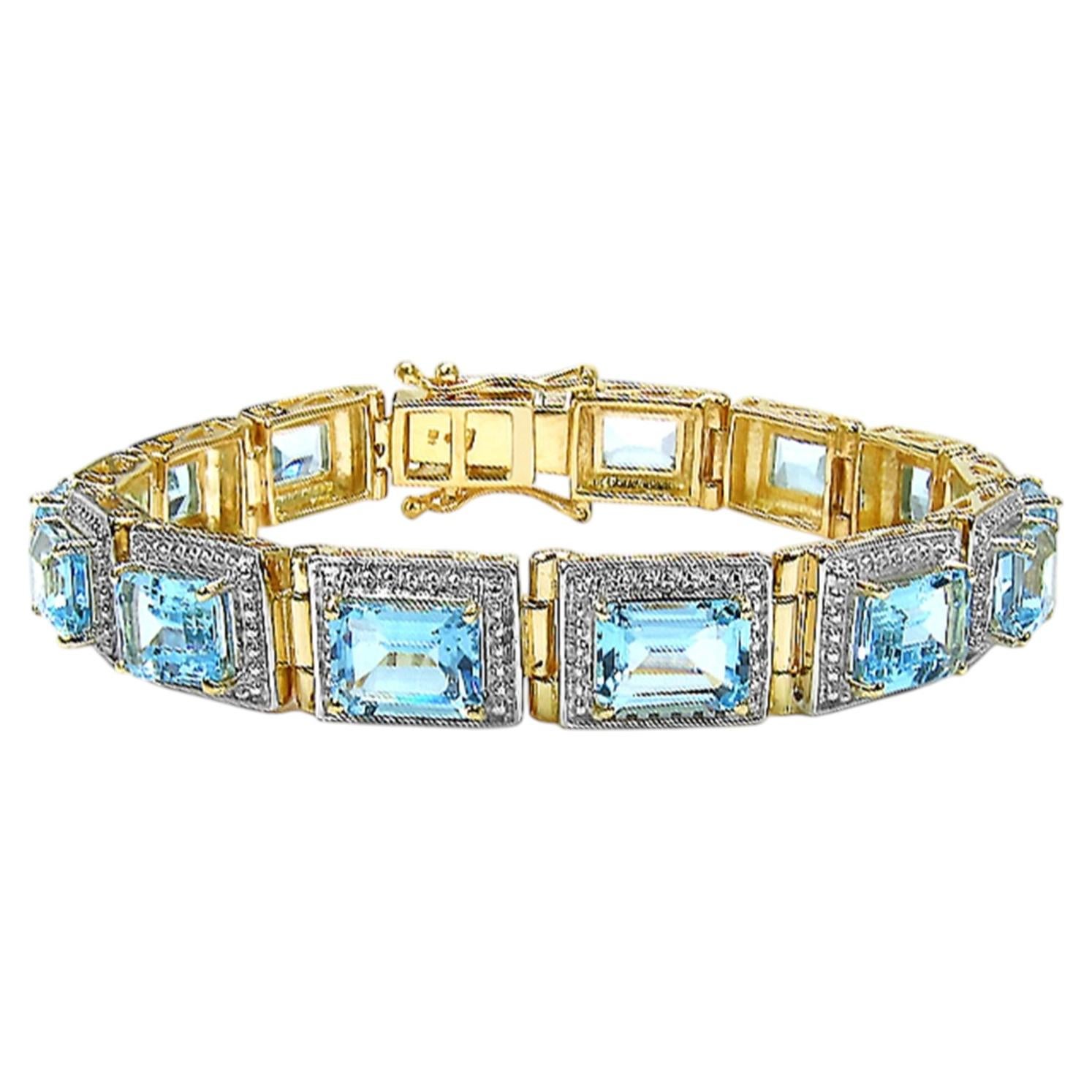 Pulsera tipo tenis de topacio azul, 20,7 quilates, plata chapada en oro