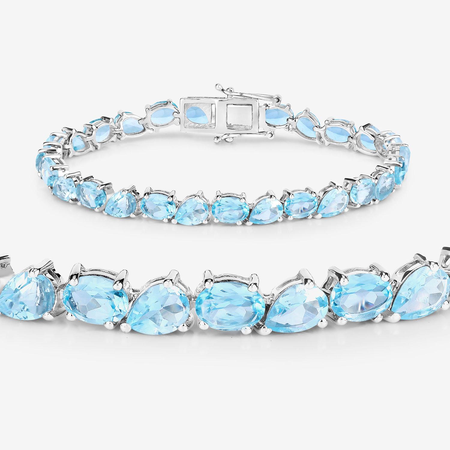 Pulsera de tenis de topacio azul 24,3 quilates Plata Contemporáneo en venta