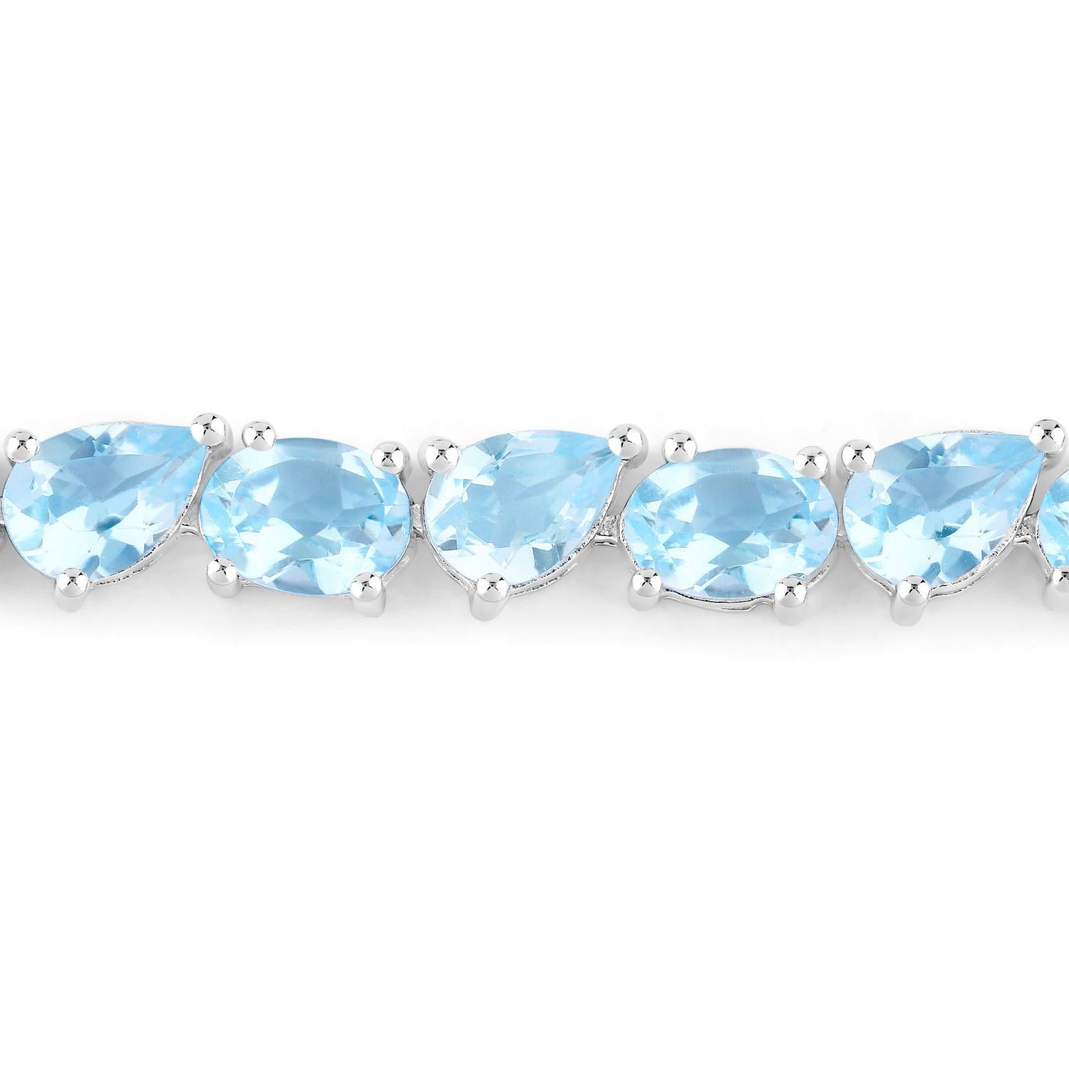 Pulsera de tenis de topacio azul 24,3 quilates Plata Corte mixto en venta