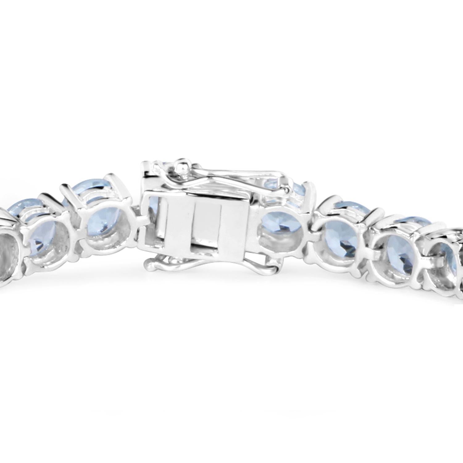 Taglio cuscino Bracciale Tennis Topazio Blu 26 Carati - Argento Sterling in vendita