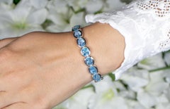 Bracelet tennis en argent sterling plaqué rhodium bleu 43.6 carats