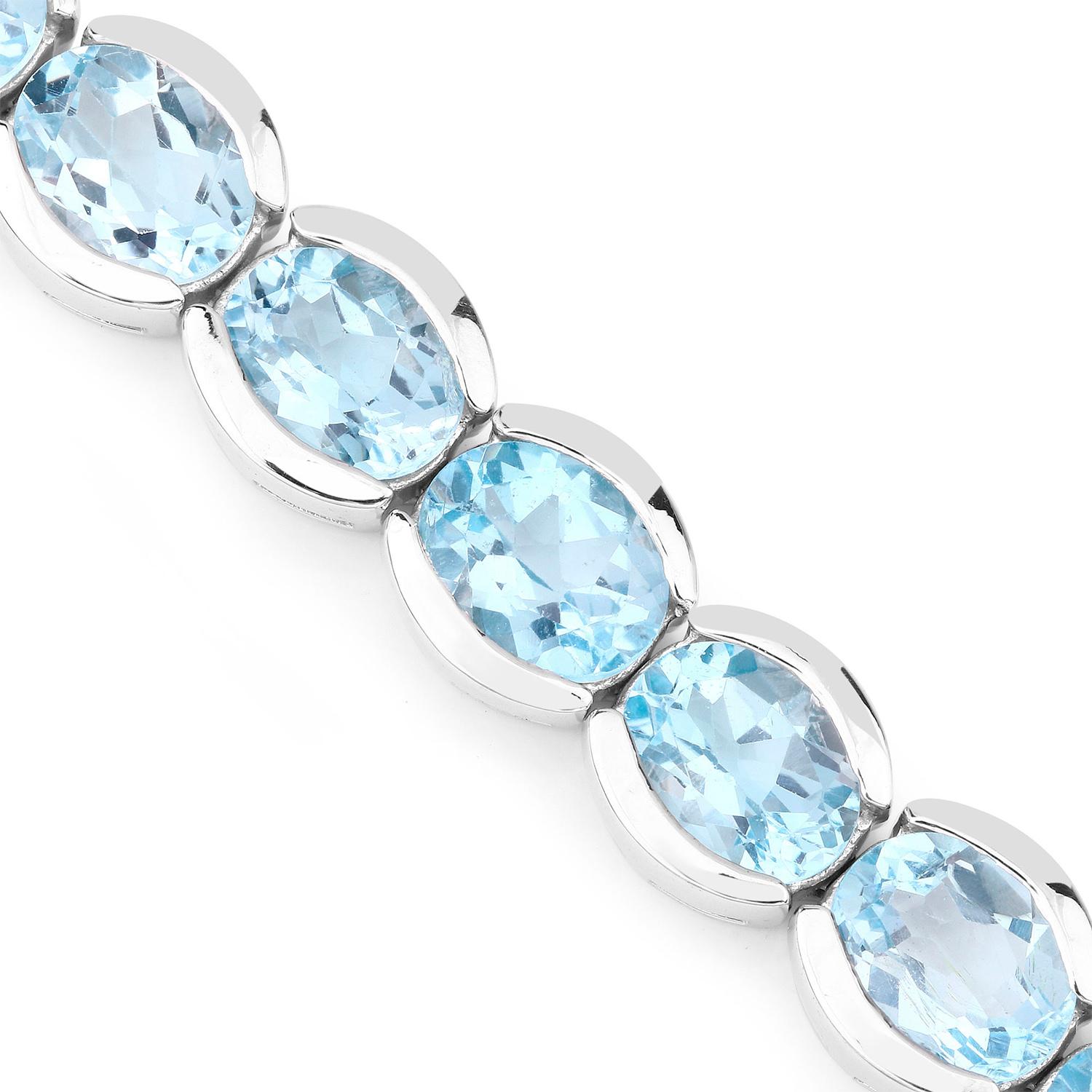 Blue Topaz Tennis Bracelet 43.6 Carats Rhodium Plated Sterling Silver For Sale 1
