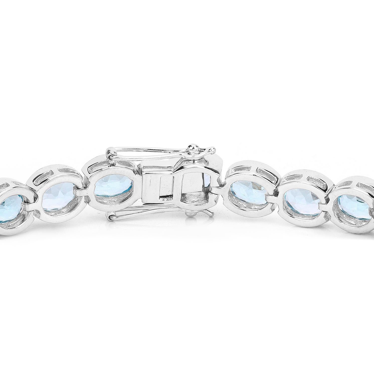 Blue Topaz Tennis Bracelet 43.6 Carats Rhodium Plated Sterling Silver For Sale 2