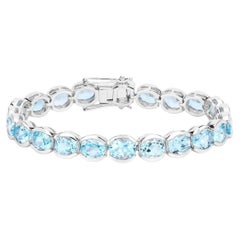 Blue Topaz Tennis Bracelet 43.6 Carats Rhodium Plated Sterling Silver
