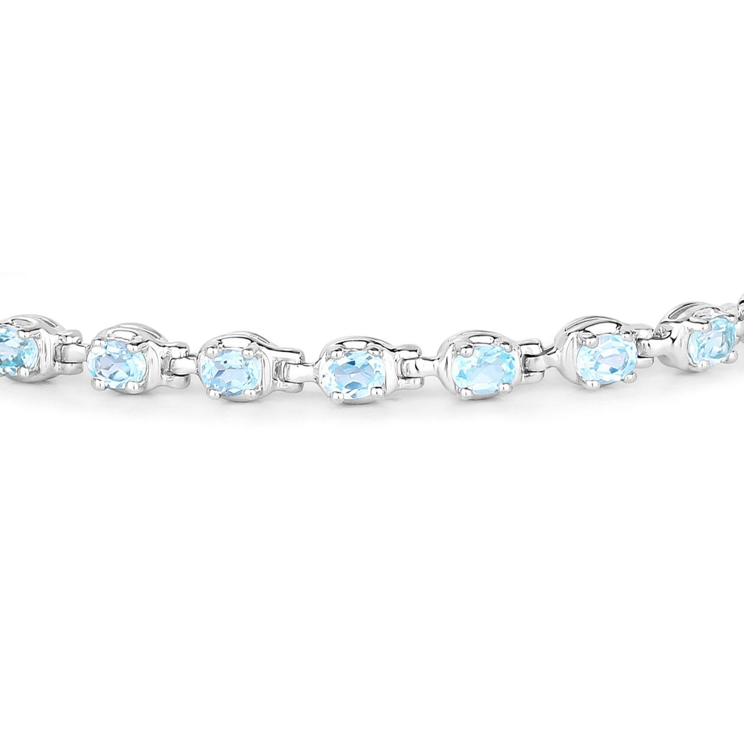 Pulsera de Tenis de Topacio Azul 4.7 Quilates Plata de Ley Contemporáneo en venta