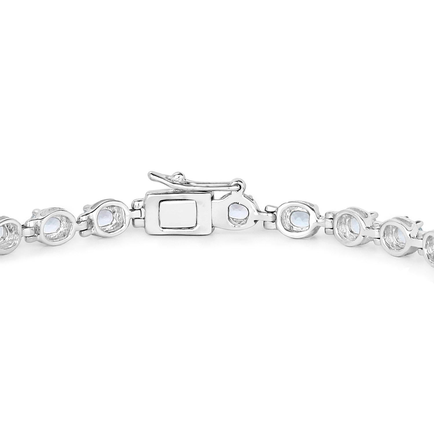Pulsera de Tenis de Topacio Azul 4.7 Quilates Plata de Ley Corte oval en venta