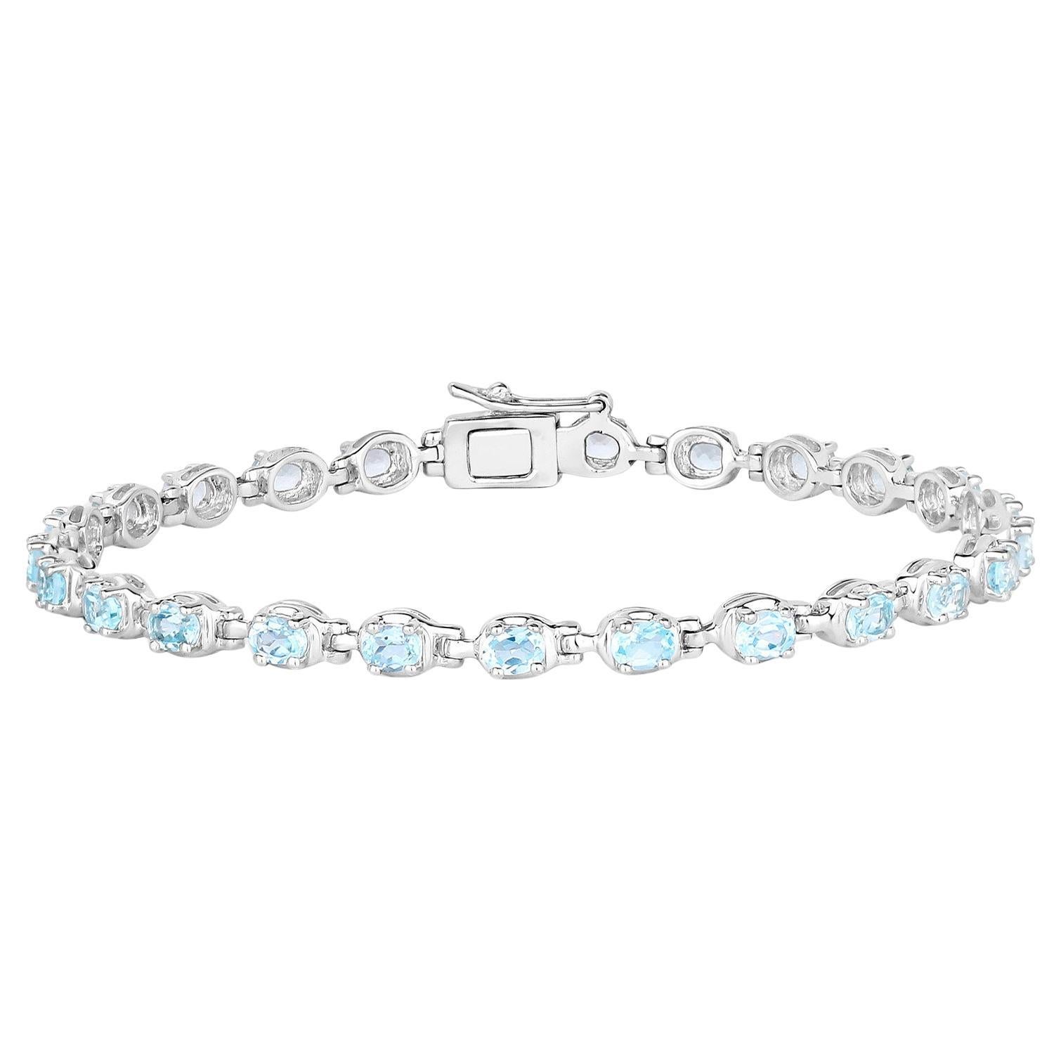 Pulsera de Tenis de Topacio Azul 4.7 Quilates Plata de Ley