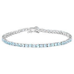 Blue Topaz Tennis Bracelet 6.3 Carats 18K Gold Plated Silver