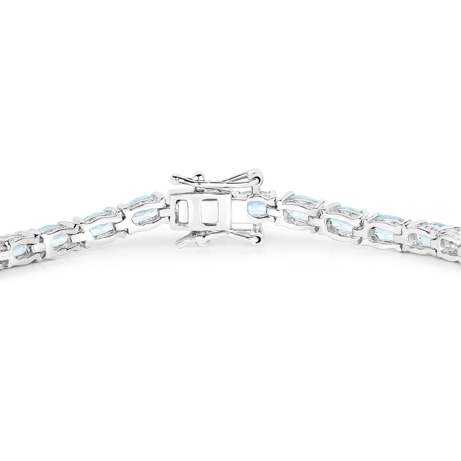 Pulsera de tenis de topacio azul 8,98 quilates Plata chapada en oro blanco de 18 quilates Corte oval en venta