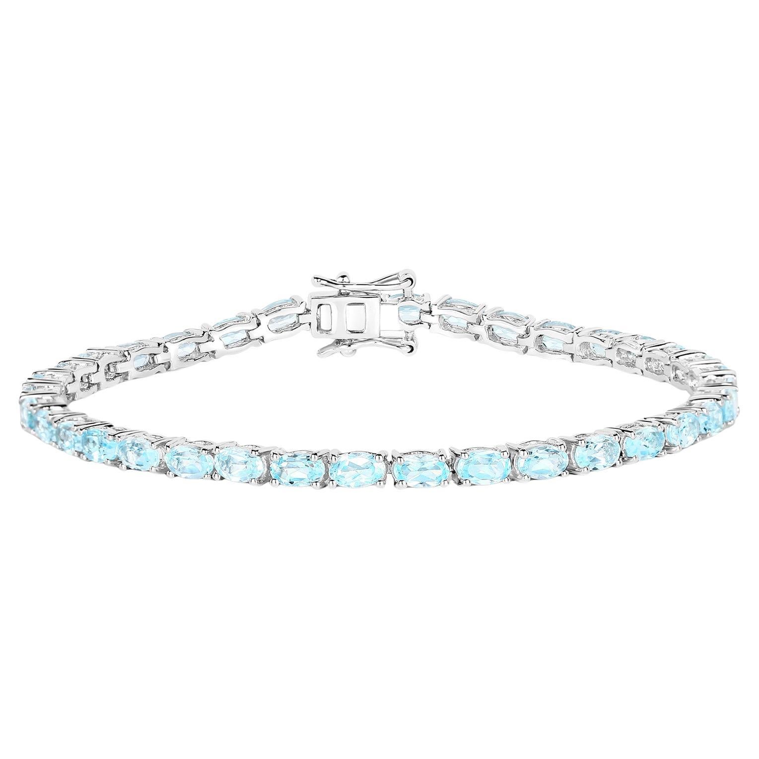 Bracelet Tennis Topaze Bleue 8.98 Carats 18K Or Blanc Plaqué Silver