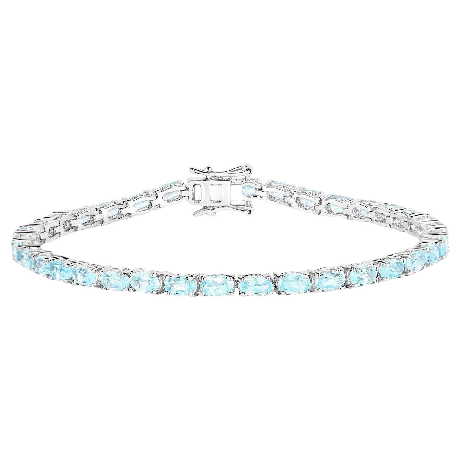 Blue Topaz Tennis Bracelet 8.98 Carats 18K White Gold Plated Silver