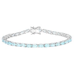Blue Topaz Tennis Bracelet 8.98 Carats 18K White Gold Plated Silver