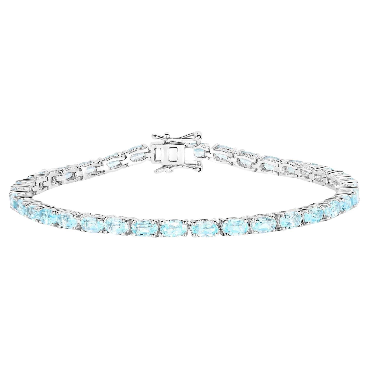 Blautopas-Tennisarmband 8,98 Karat 18K Weißgold vergoldet Silber