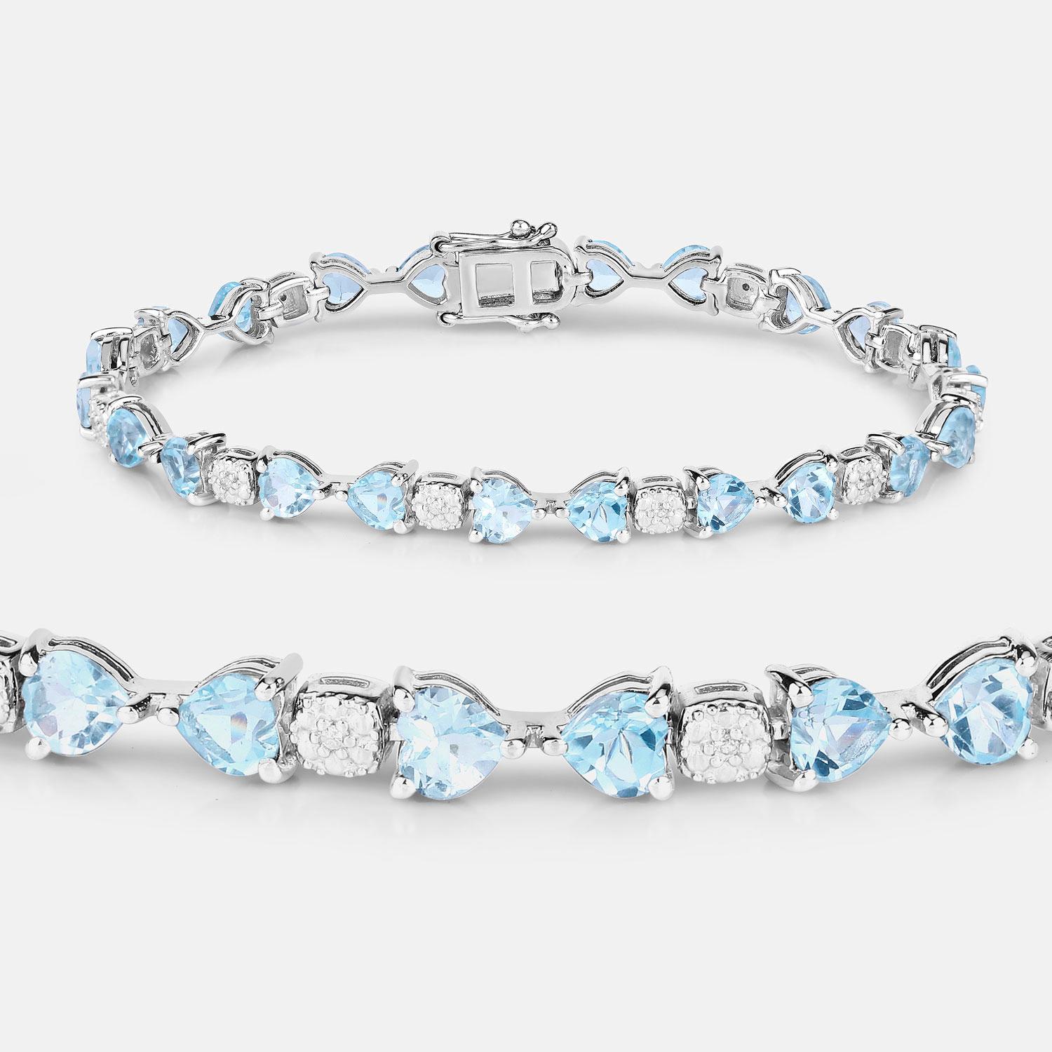 Contemporary Blue Topaz Tennis Bracelet Diamonds 11 Carats Sterling Silver For Sale