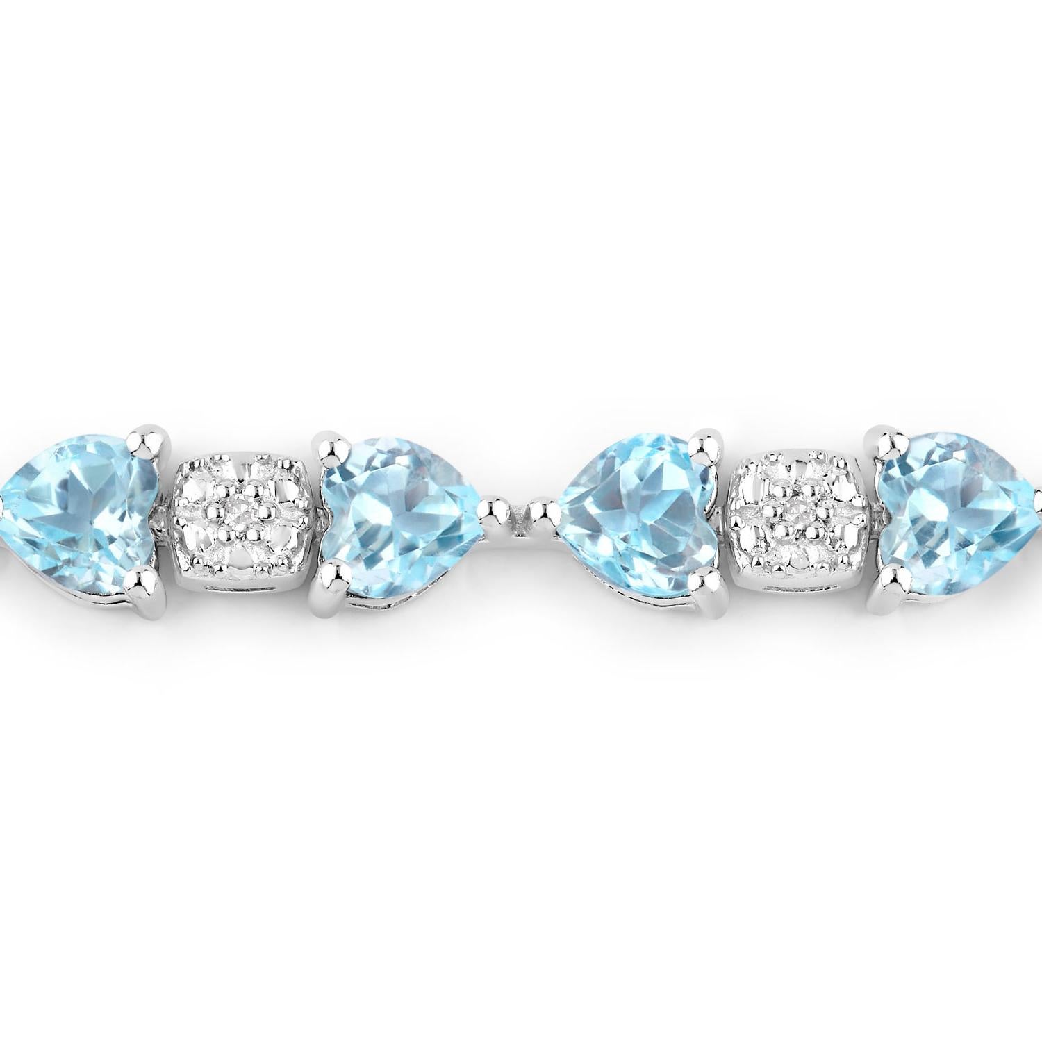 Cuore Bracciale Tennis Topazio Blu Diamanti 11 Carati A. Silver in vendita