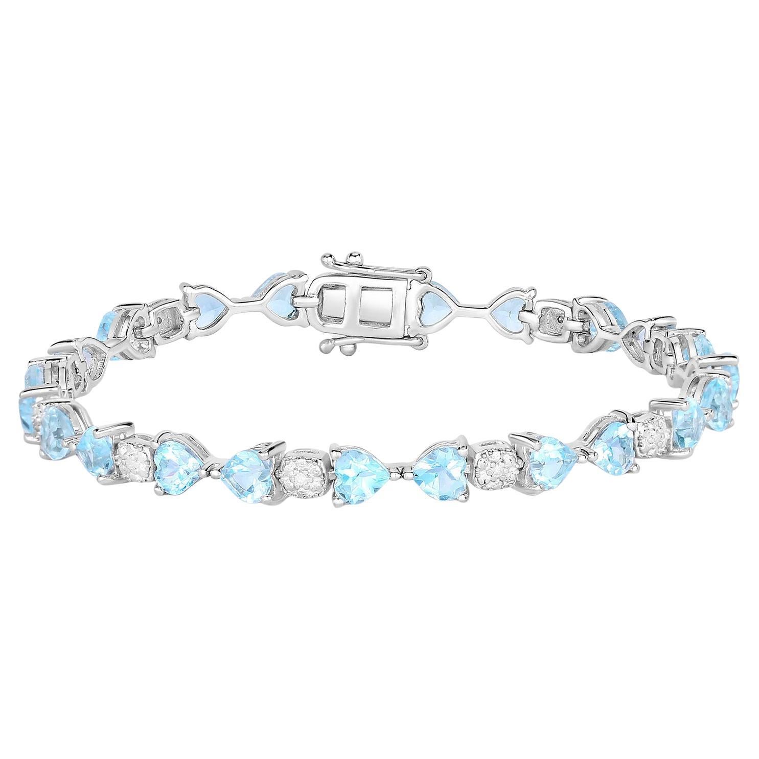 Bracelet de tennis en topaze bleue diamants 11 carats argent sterling