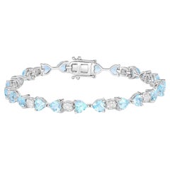 Pulsera de Tenis Topacio Azul Diamantes 11 Quilates Plata de Ley