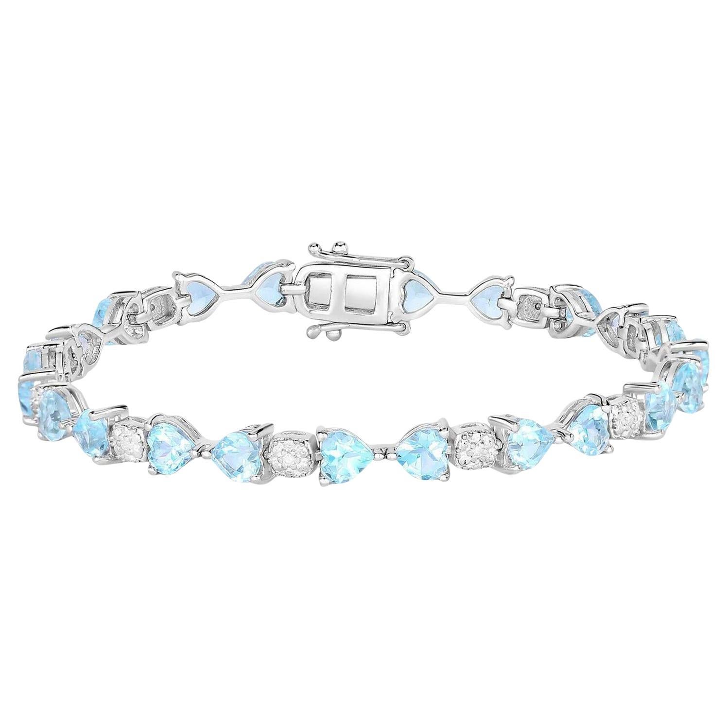Bracciale Tennis Topazio Blu Diamanti 11 Carati A. Silver