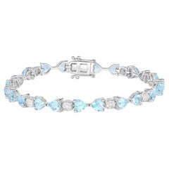Blue Topaz Tennis Bracelet Diamonds 11 Carats Sterling Silver