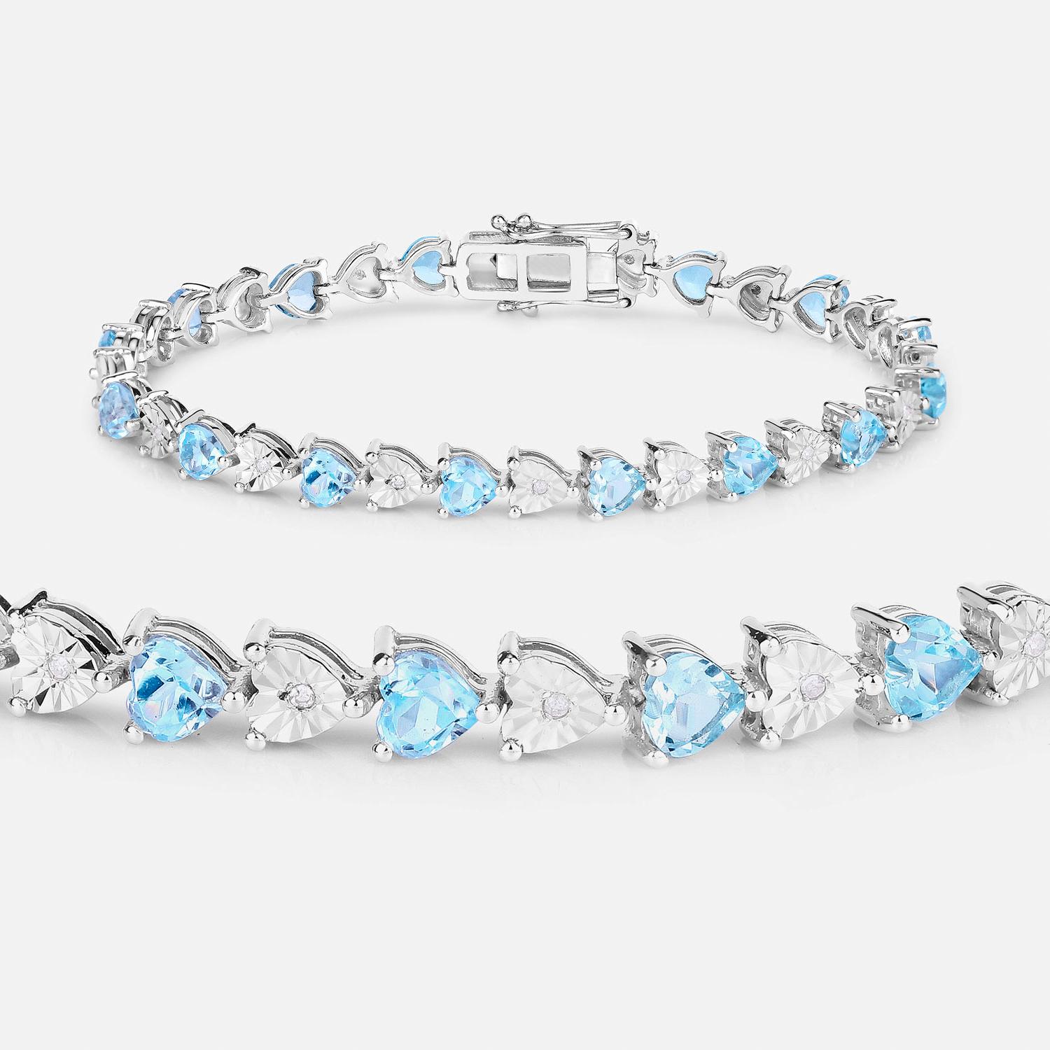 Contemporaneo Bracciale Tennis Topazio Blu Diamanti 7,6 Carati A. Silver in vendita