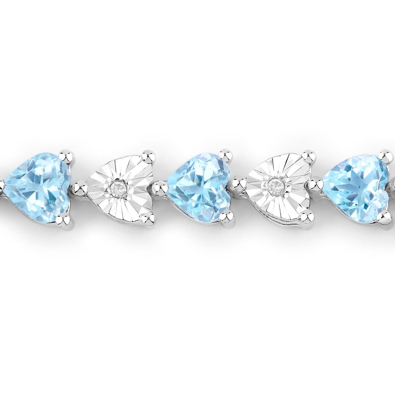 Pulsera de Tenis de Topacio Azul Diamantes 7,6 Quilates Plata de Ley Corte de corazón en venta