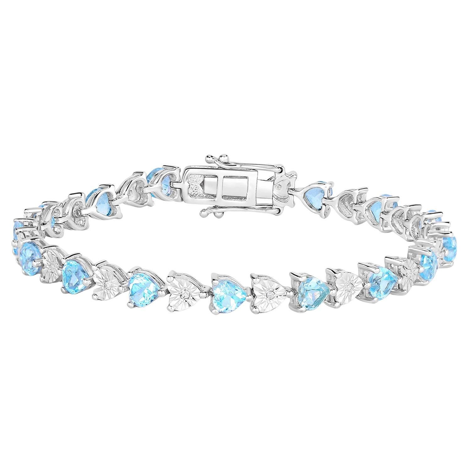 Bracelet de tennis en topaze bleue Diamants 7,6 carats Argent Sterling