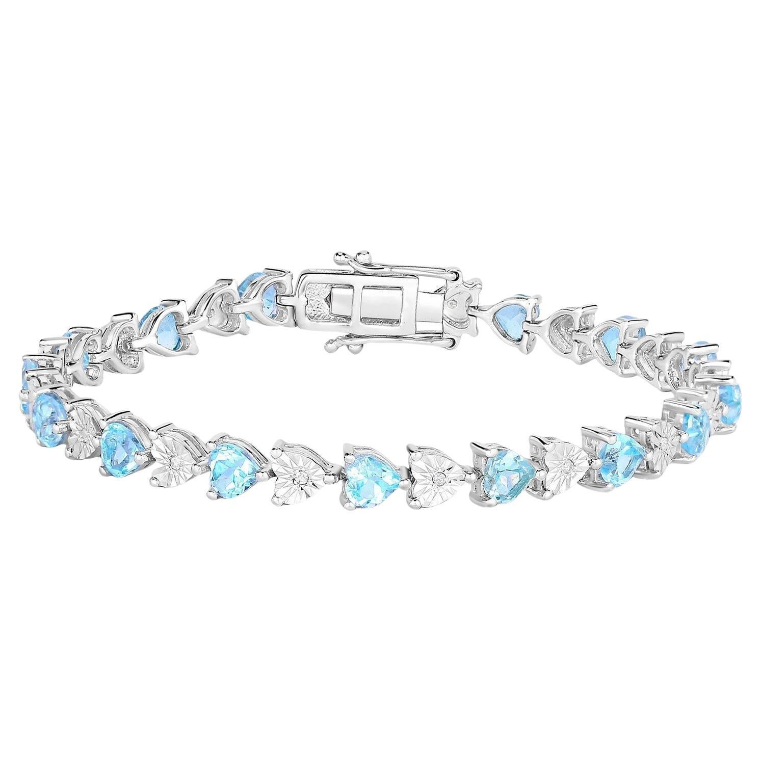 Pulsera de Tenis de Topacio Azul Diamantes 7,6 Quilates Plata de Ley