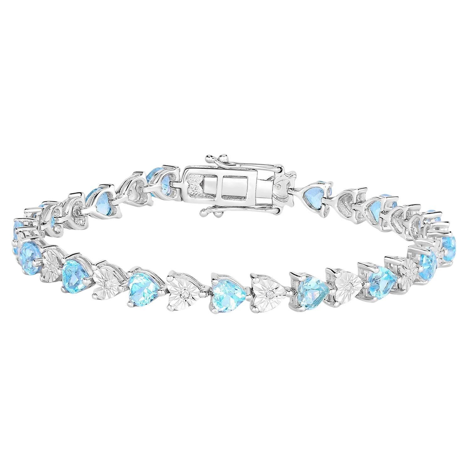 Bracciale Tennis Topazio Blu Diamanti 7,6 Carati A. Silver