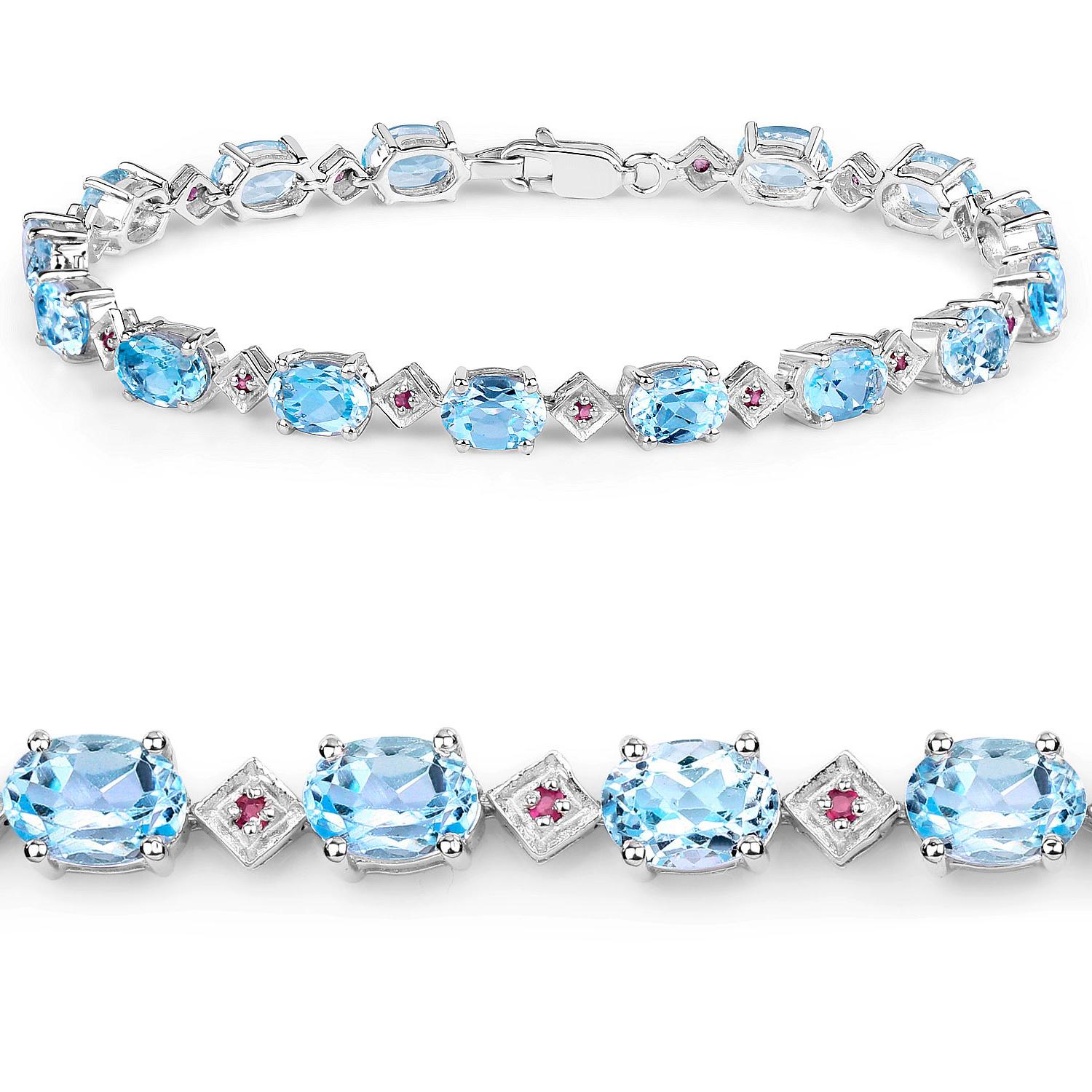 Pulsera de Tenis de Topacio Azul Rubíes 14,5 Quilates Plata Contemporáneo en venta