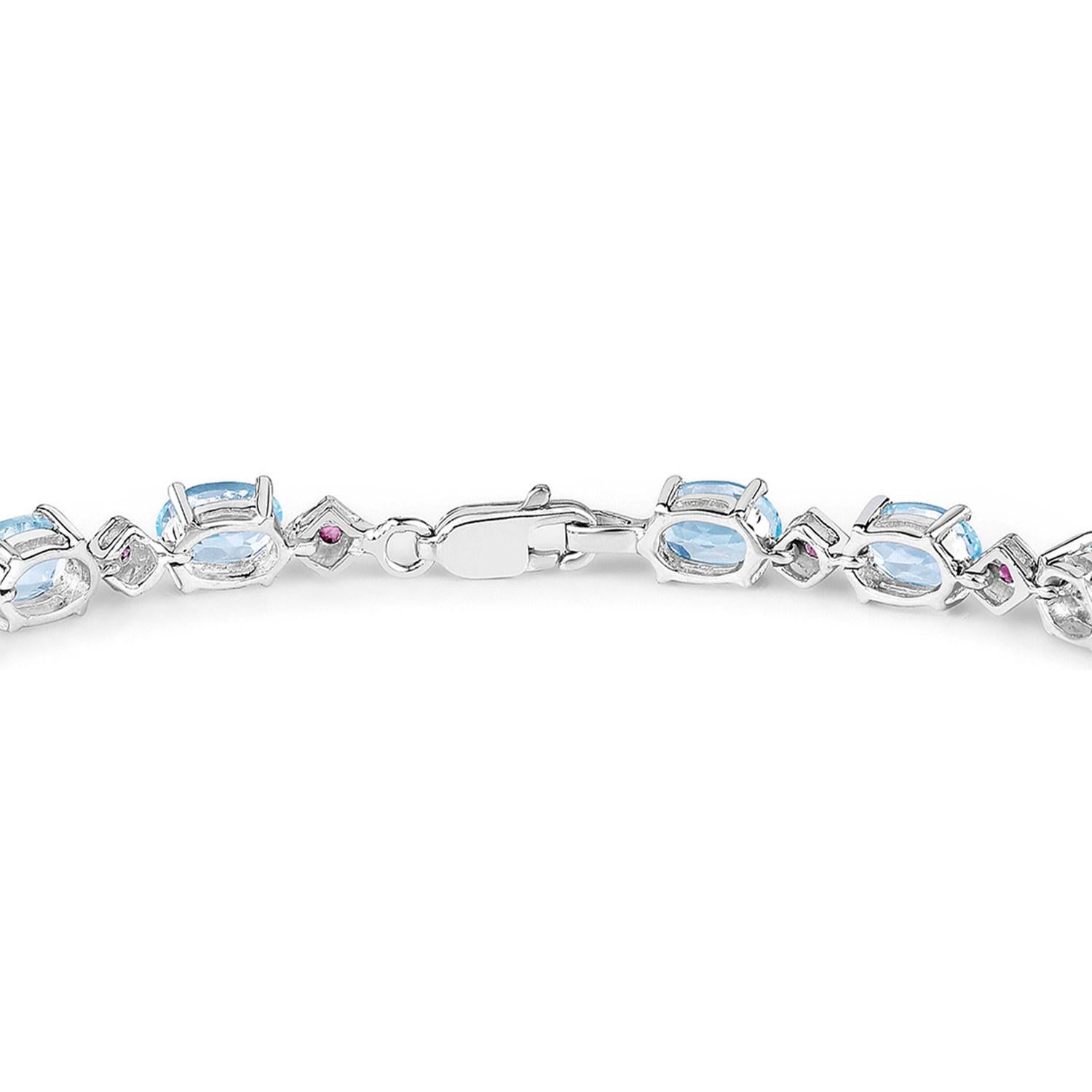 Pulsera de Tenis de Topacio Azul Rubíes 14,5 Quilates Plata en Excelente estado para la venta en Punta Gorda, FL