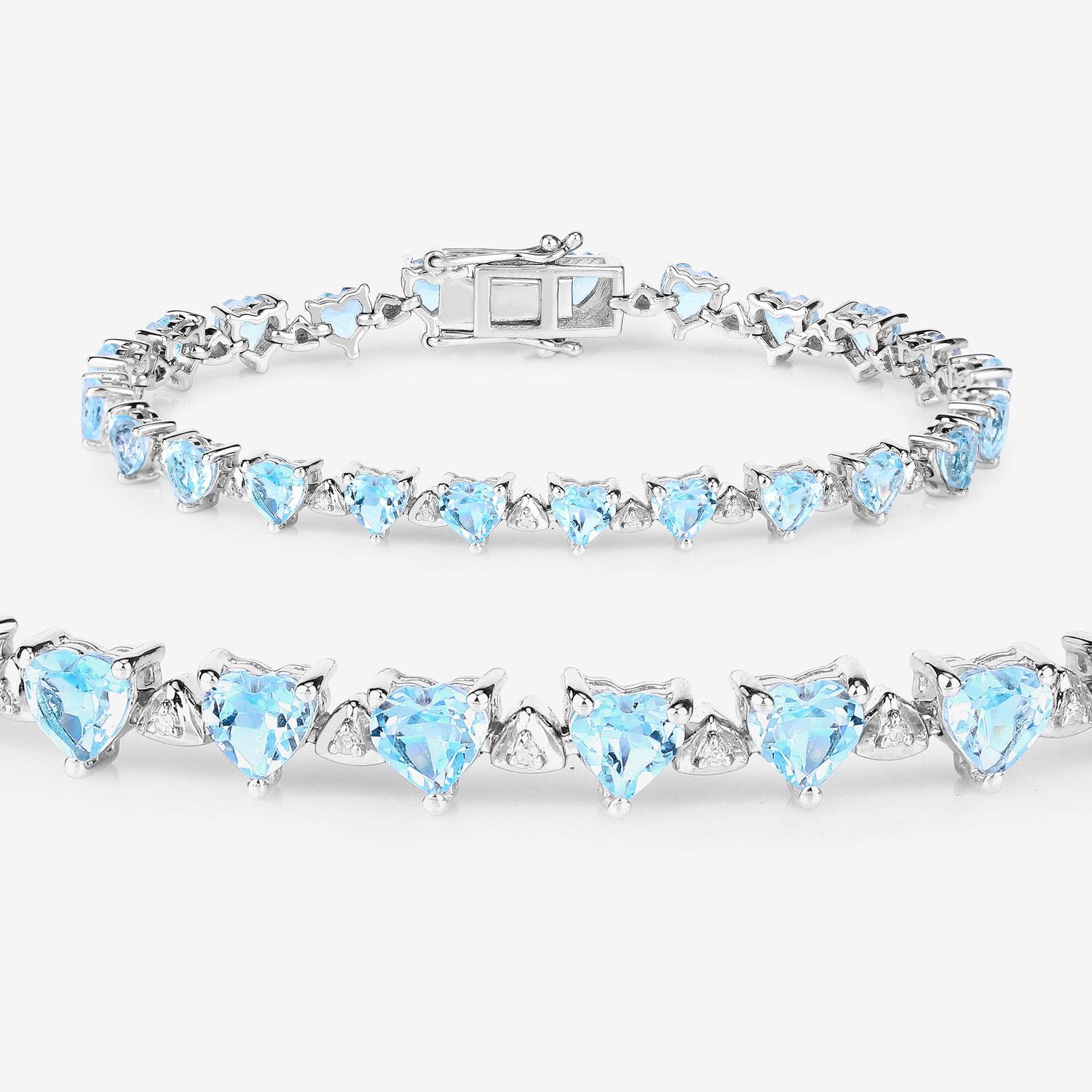 Pulsera de Tenis Topacio Azul Diamantes Blancos 11,6 Quilates Plata Contemporáneo en venta