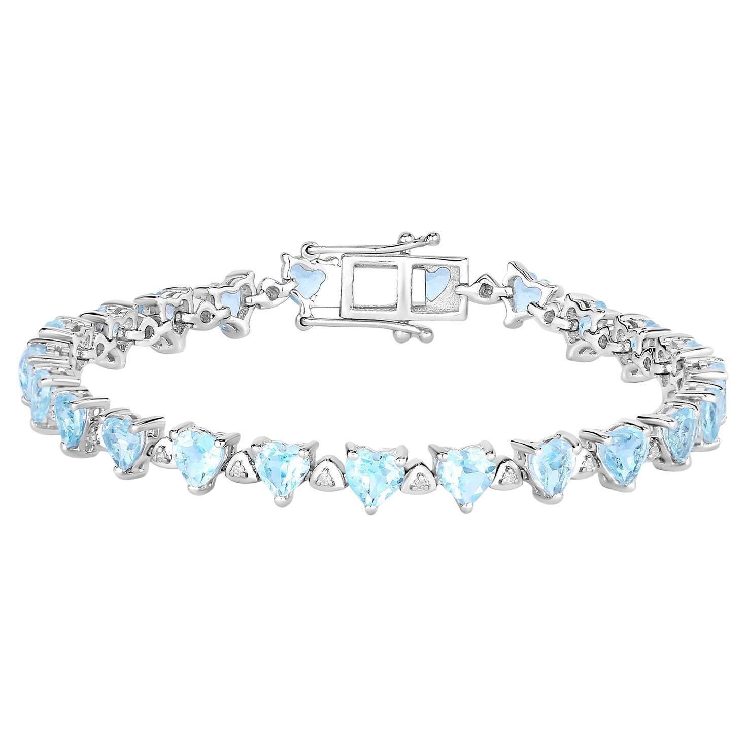 Pulsera de Tenis Topacio Azul Diamantes Blancos 11,6 Quilates Plata