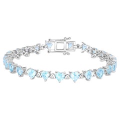 Pulsera de Tenis Topacio Azul Diamantes Blancos 11,6 Quilates Plata