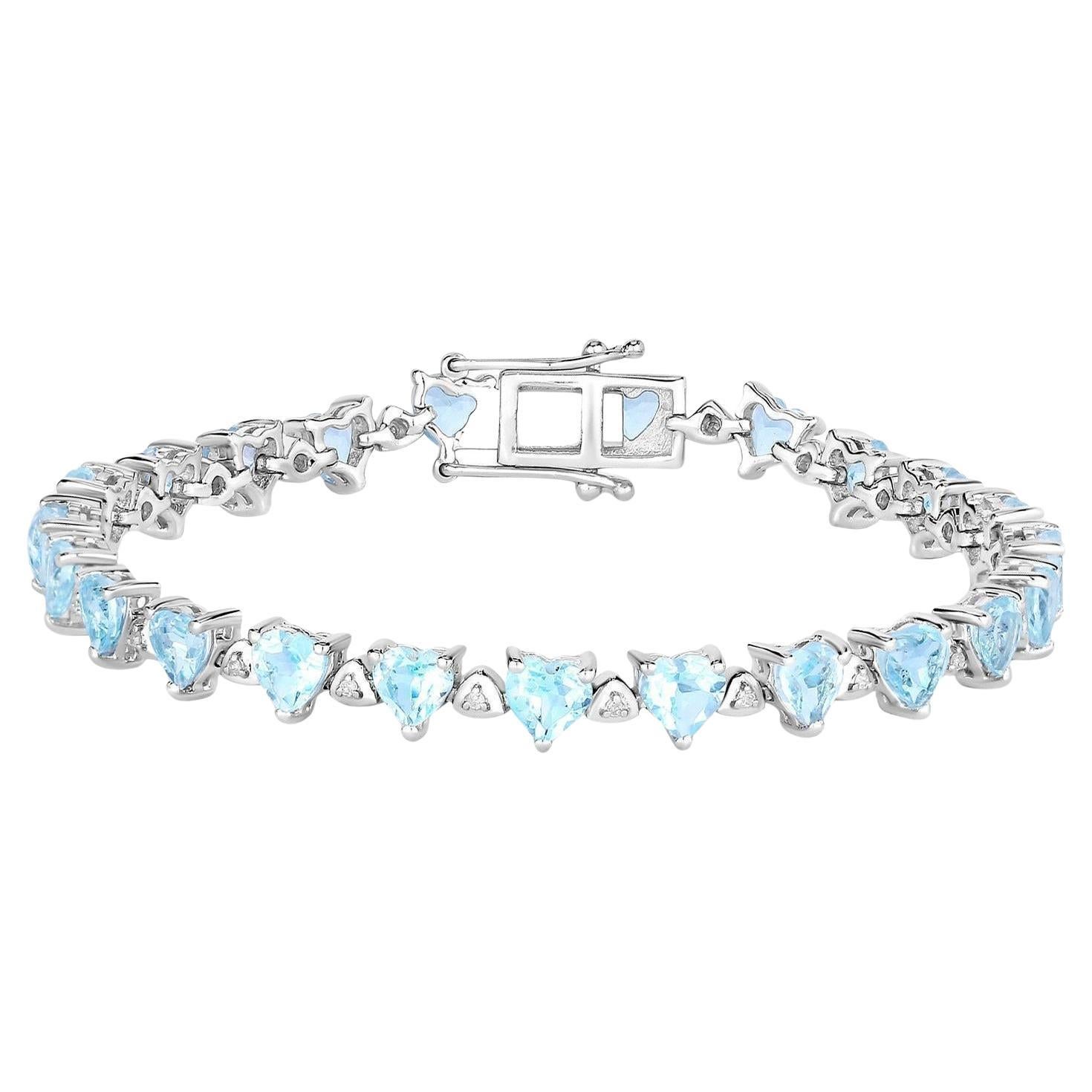 Pulsera de Tenis Topacio Azul Diamantes Blancos 11,6 Quilates Plata