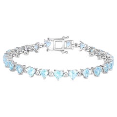 Pulsera de Tenis Topacio Azul Diamantes Blancos 11,6 Quilates Plata