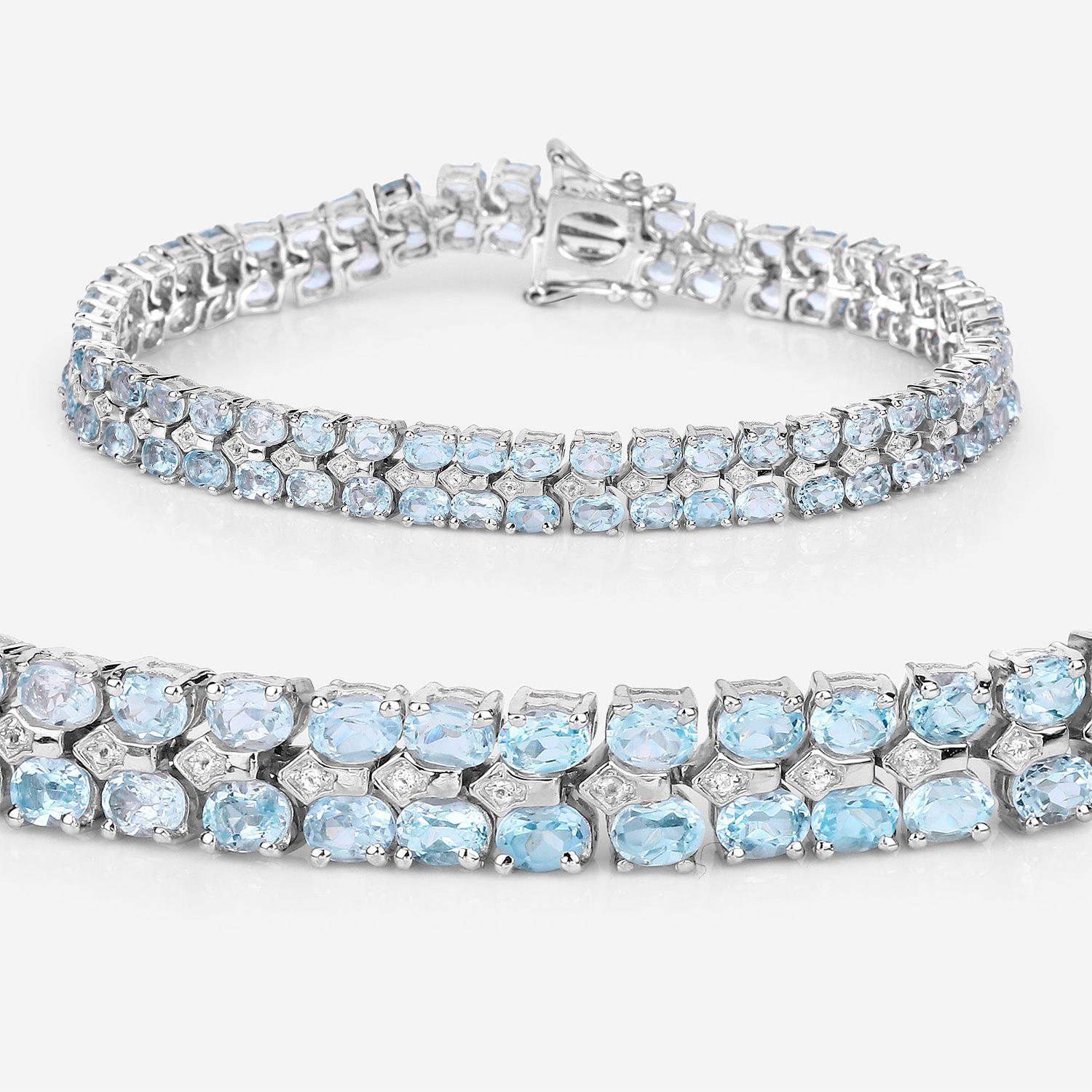 Pulsera de Tenis de Topacio Azul Diamantes Blancos 17,2 Quilates Plata Contemporáneo en venta