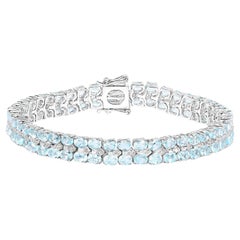 Pulsera de Tenis de Topacio Azul Diamantes Blancos 17,2 Quilates Plata