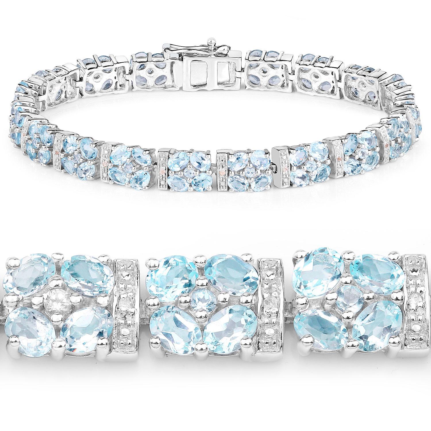 Contemporain Bracelet de tennis en topaze bleue Topaze blanche 15 carats en argent sterling en vente