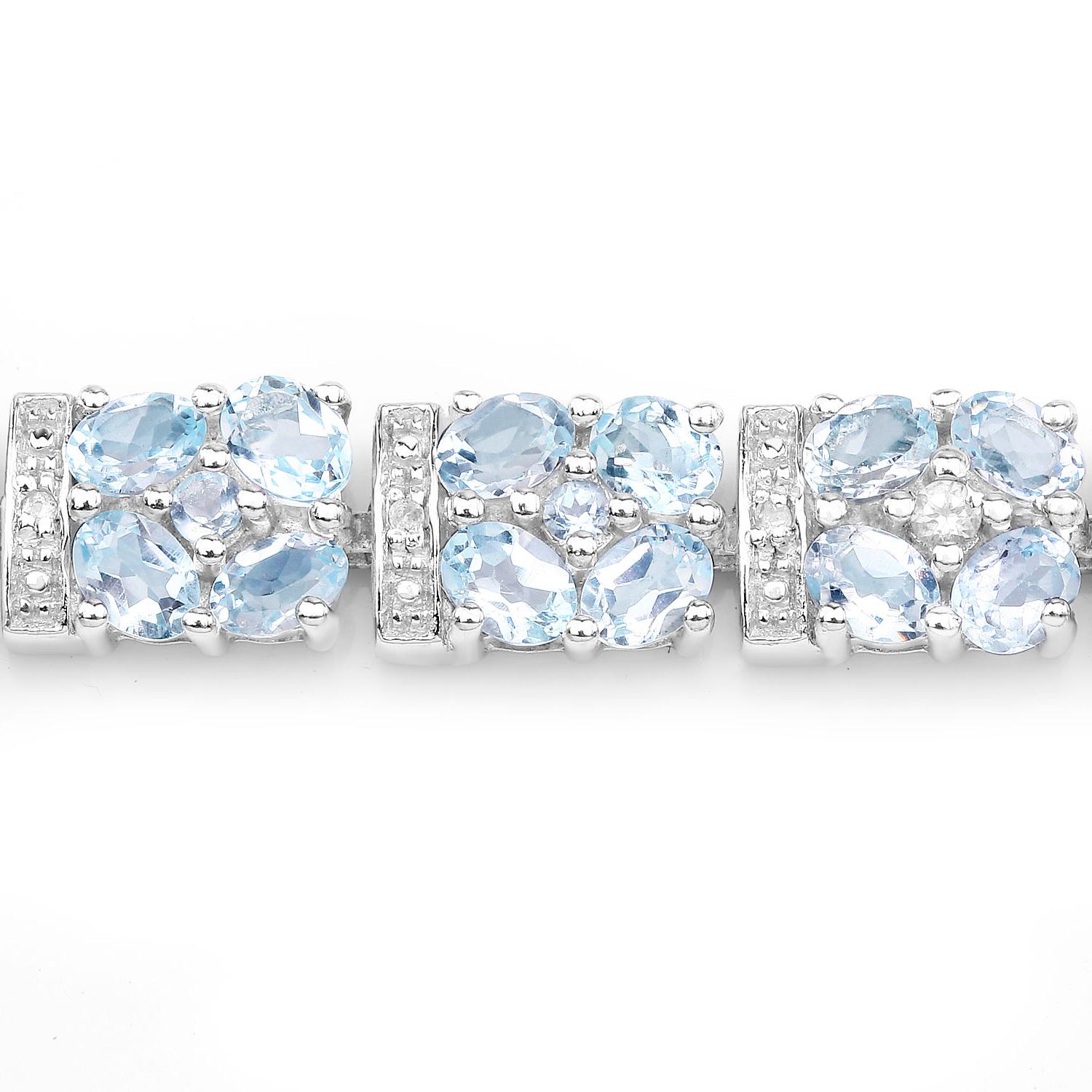 Taille ovale Bracelet de tennis en topaze bleue Topaze blanche 15 carats en argent sterling en vente